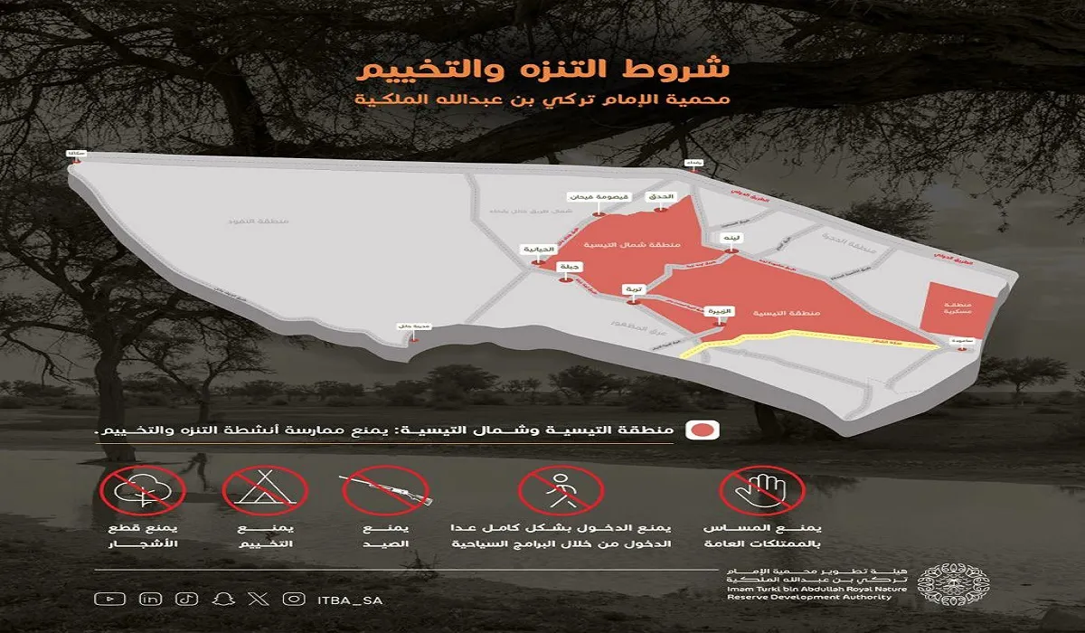 ما هي ضوابط التنزه والتخييم في محمية الإمام تركي؟ هيئة تطوير المحمية توضح