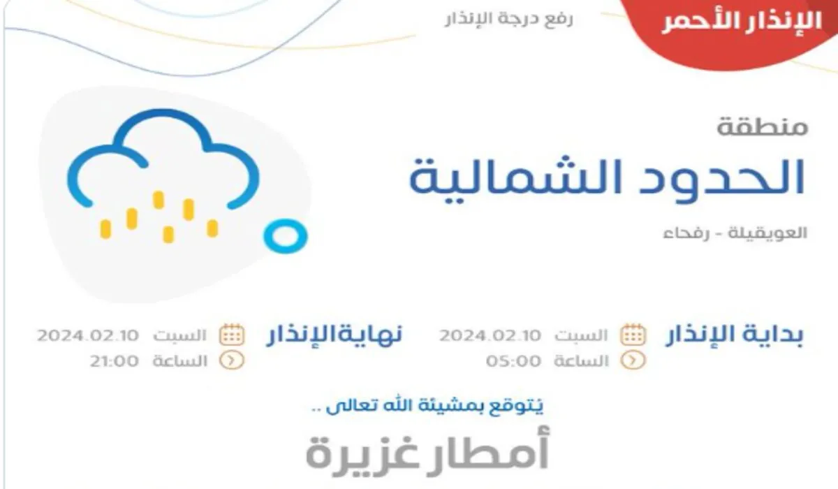 عاجل .. اخر توقعات حالة الطقس اليوم السبت 10 فبراير 2024  أمطار غزيرة وزخات من البرد على عدد من مناطق بالمملكة