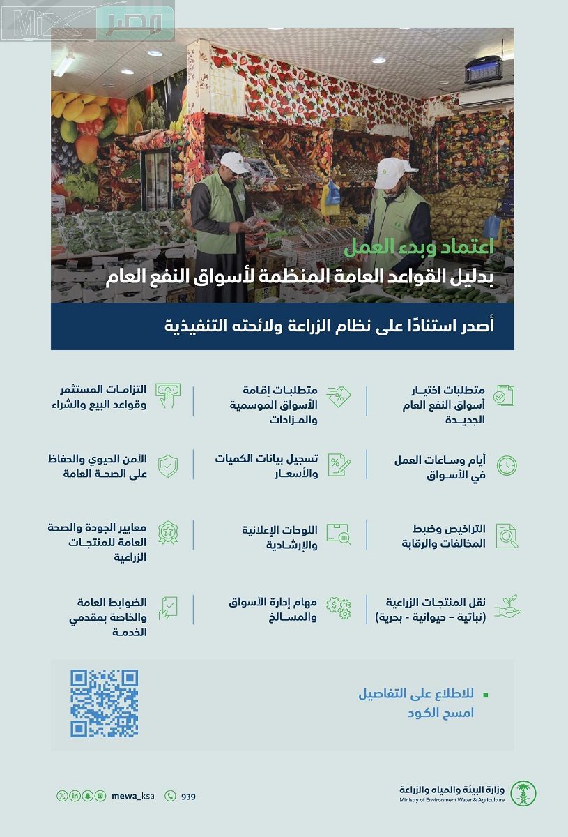 منها الأسواق الموسمية .. البيئه والمياه والزراعة تعتمد دليل القواعد المنظمة لأسواق النفع العام