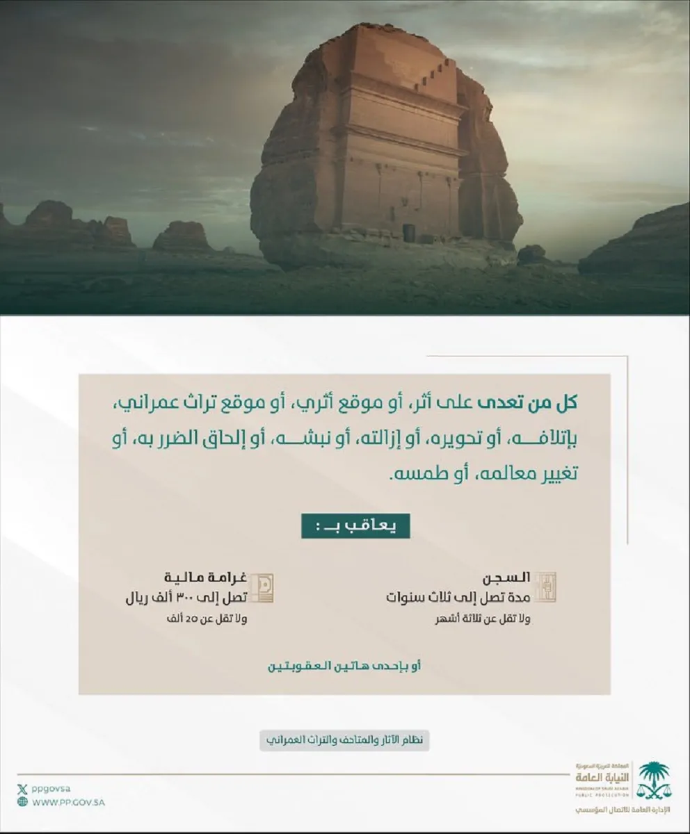 ما هي غرامة تشويه الأثار في المملكة؟ النيابة العامة توضح العقوبة