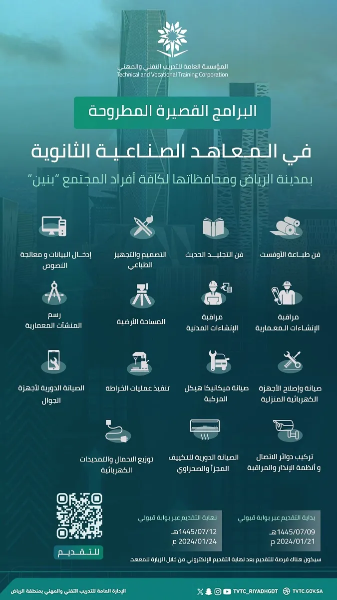 آخر موعد .. التدريب التقني يعلن عن 15 دورة مجانية عبر موقعها الإلأكتروني مع شهادات معتمدة