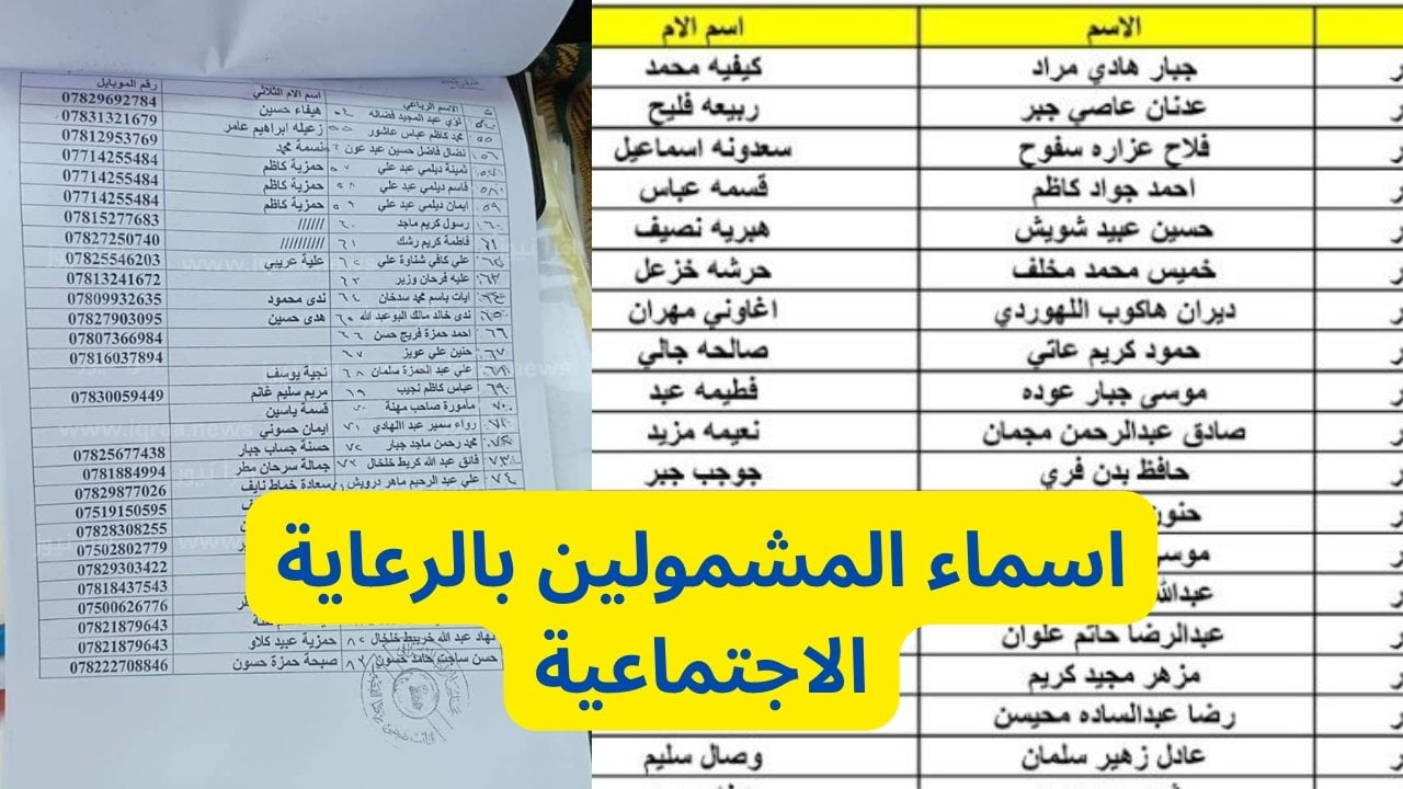 أسماء الرعاية الاجتماعية الوجبة السابعة 2024 العراق جميع المحافظات عبر منصة مظلتي spa.gov.iq