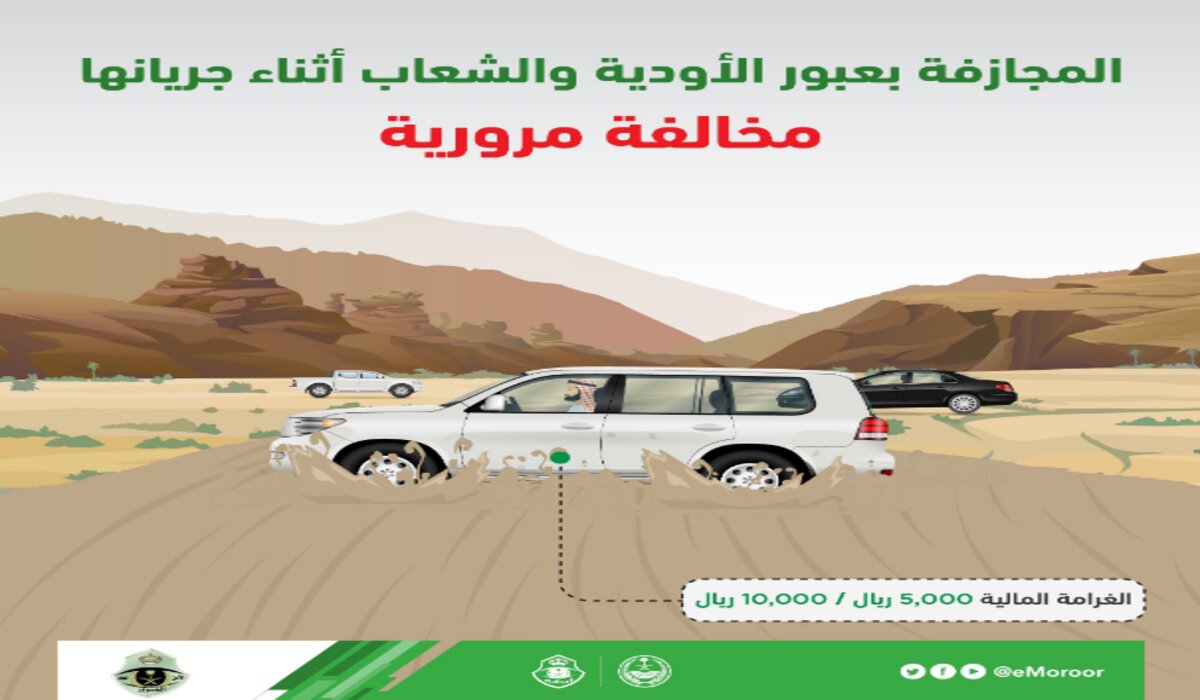 ” تصل إلى 10000 ريال” .. ‏الدفاع المدني يوضح عقوبة عبور الأودية والشّعاب أثناء جريانها 2024