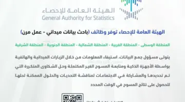بمسمى باحث بيانات ميداني .. وظائف الهيئة العامة للإحصاء المؤقتة للسعوديين