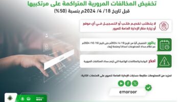 عدم ارتكاب المخالفات المؤثرة في السلامة العامة شرط  للإستفادة من تخفيض المخالفات .. المرور السعودي يوضح