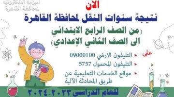 نتائج سنوات النقل محافظة القاهرة من الصف الرابع الابتدائي وحتى الثاني الإعدادي 2024